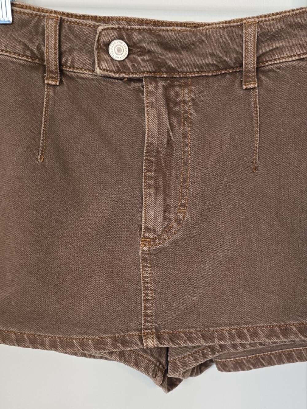 Free People Chestnut Brown Denim Mini Skort - Picture 3 of 8